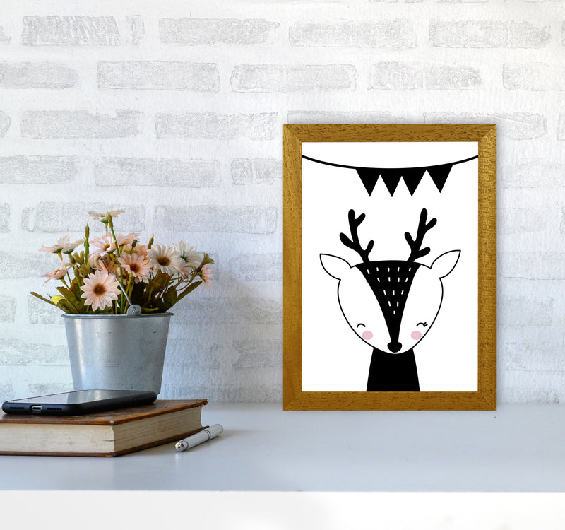 Scandi Black Deer With Banner Framed Nursey Wall Art Print A4 Print Only