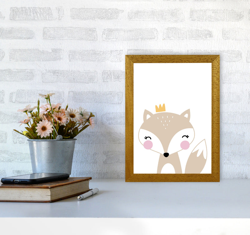 Scandi Beige Fox With Crown Framed Nursey Wall Art Print A4 Print Only