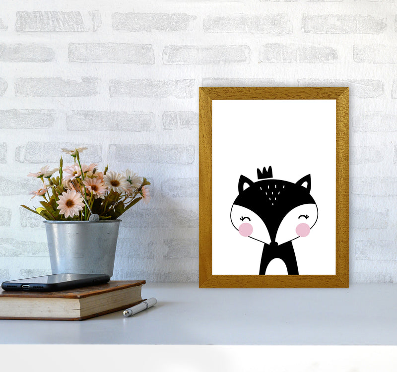 Scandi Black Fox With Crown Framed Nursey Wall Art Print A4 Print Only