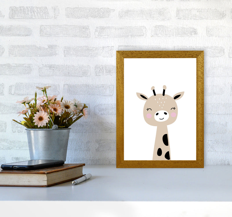 Scandi Brown Giraffe Framed Nursey Wall Art Print A4 Print Only