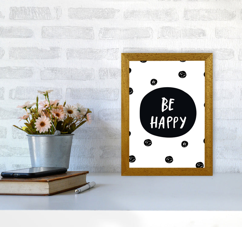 Be Happy Polka Dot Framed Typography Wall Art Print A4 Print Only