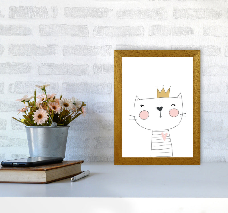 Scandi Cute Cat With Crown Framed Nursey Wall Art Print A4 Print Only