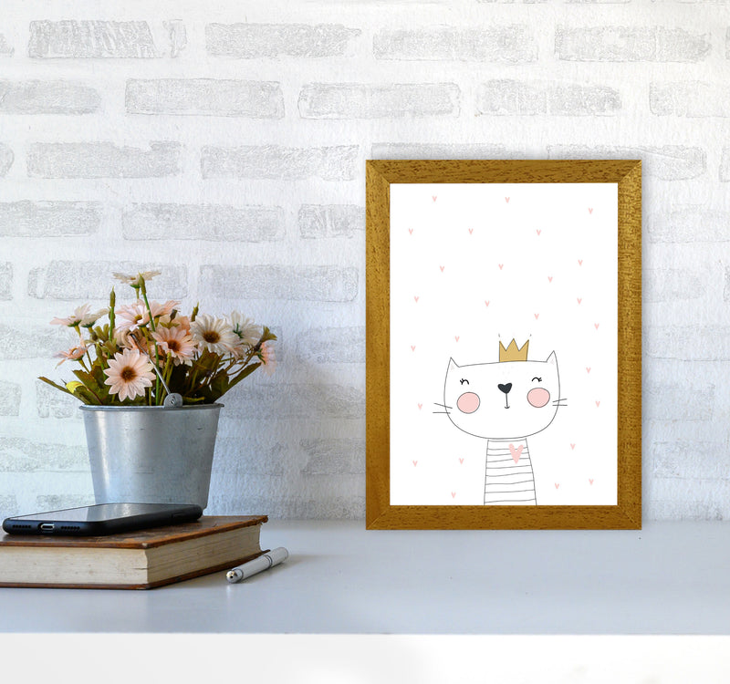 Scandi Cute Cat With Crown And Stars Framed Nursey Wall Art Print A4 Print Only