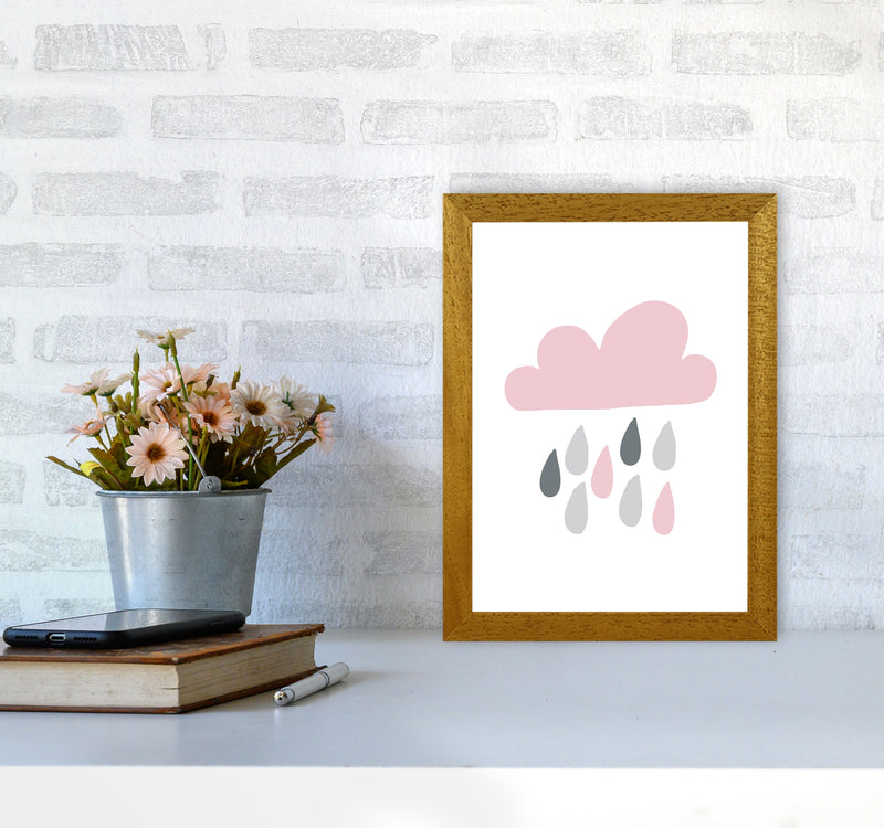 Pink And Grey Rain Cloud Framed Nursey Wall Art Print A4 Print Only