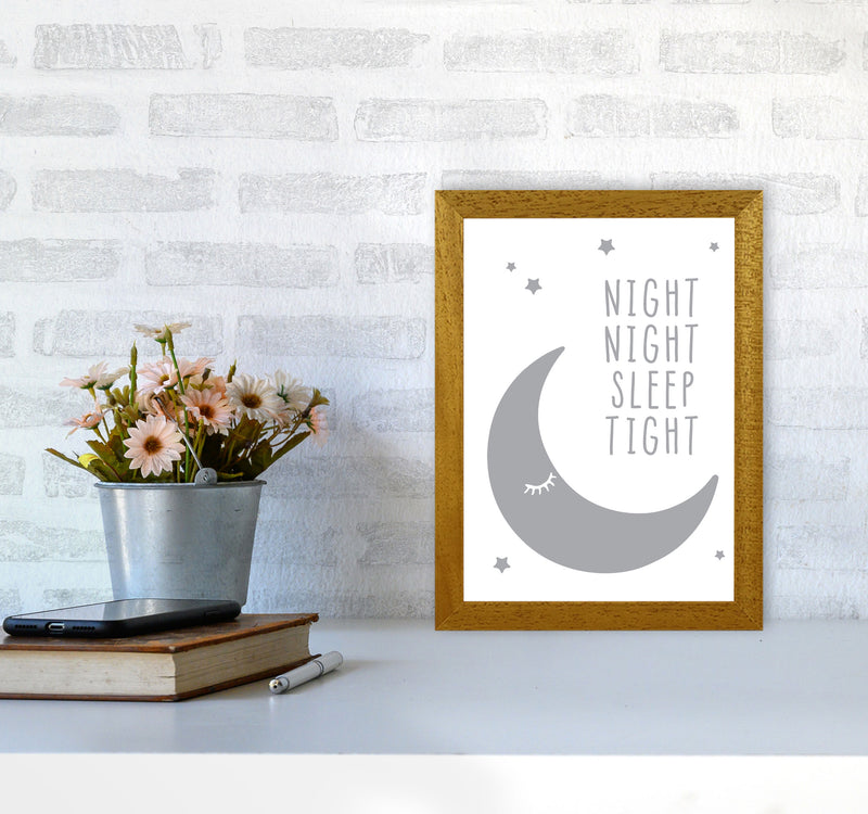 Night Night Moon Grey Framed Nursey Wall Art Print A4 Print Only