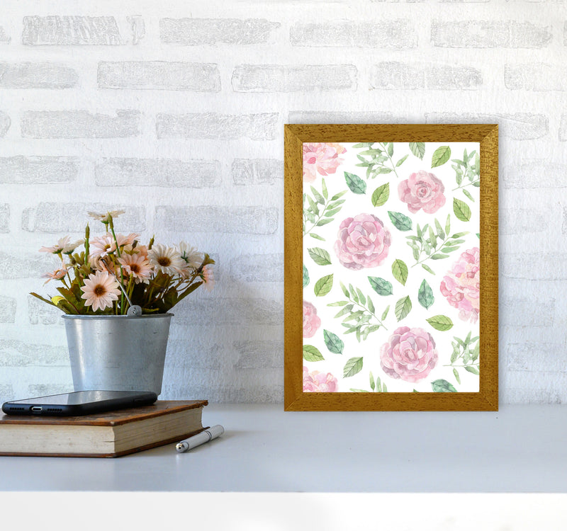 Pink Floral Repeat Pattern Modern Print, Framed Botanical & Nature Art Print A4 Print Only