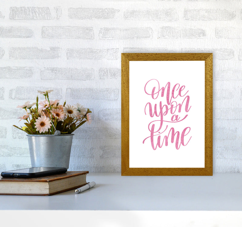 Once Upon A Time Pink Watercolour Framed Typography Wall Art Print A4 Print Only