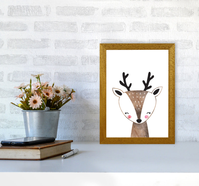 Scandi Brown Deer Watercolour Framed Nursey Wall Art Print A4 Print Only