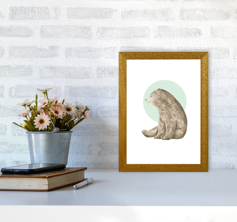 Watercolour Bear With Green Circle Modern Print Animal Art Print A4 Print Only