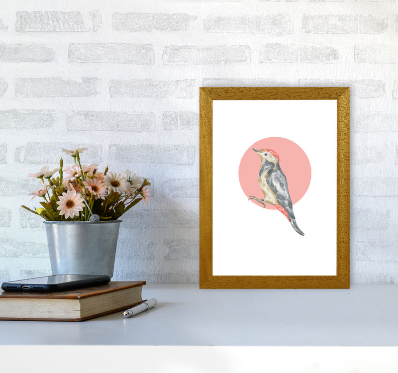 Watercolour Bird With Red Circle Modern Print Animal Art Print A4 Print Only