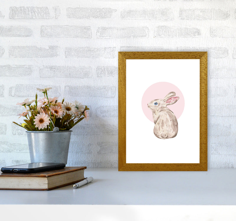 Watercolour Bunny With Pink Circle Modern Print, Animal Art Print A4 Print Only