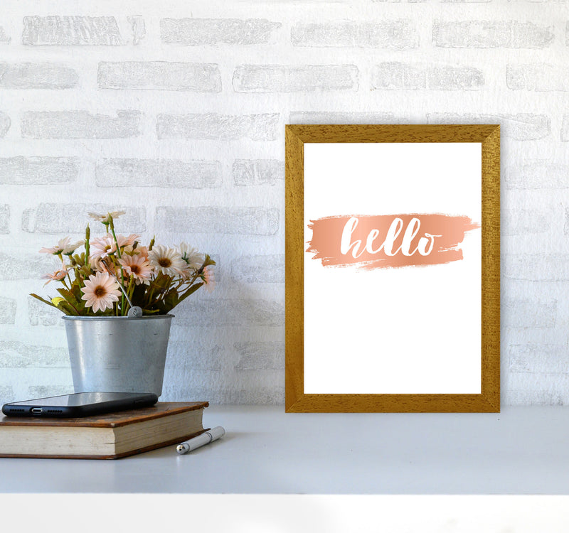 Hello Rose Gold Framed Typography Wall Art Print A4 Print Only