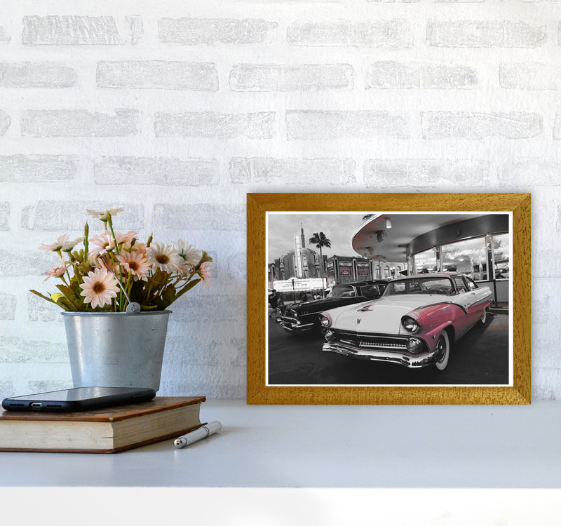 Vintage Pink And White Car Modern Print A4 Print Only