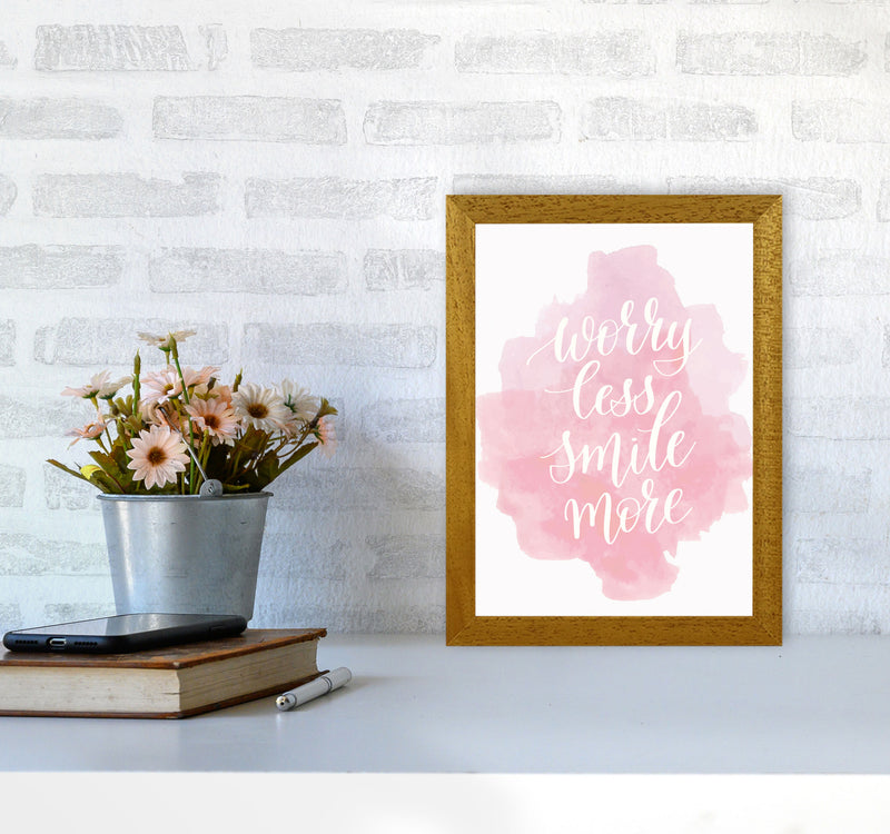 Worry Less Smile More Pink Watercolour Modern Print A4 Print Only