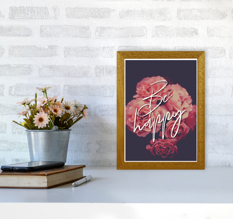 Be Happy Floral Modern Print, Framed Botanical & Nature Art Print A4 Print Only