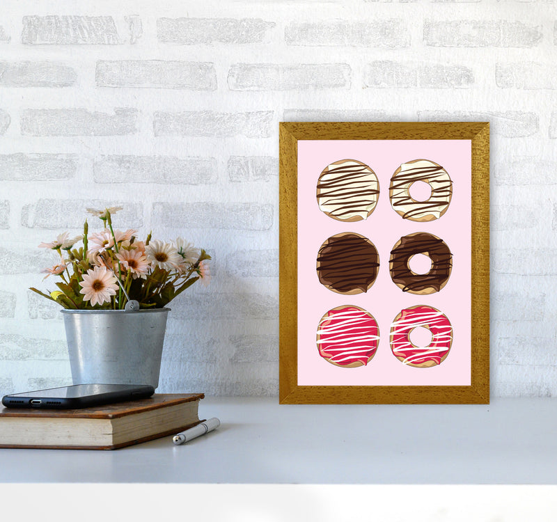 Donuts Pink Modern Print, Framed Kitchen Wall Art A4 Print Only