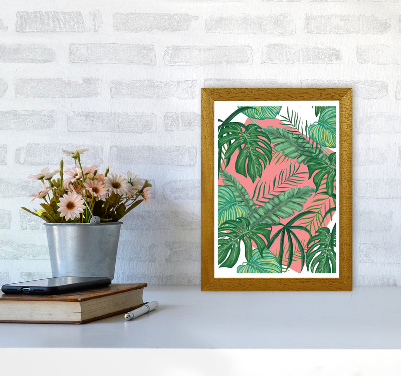 Abstract Leaves With Pink Background Modern Print, Framed Botanical Nature Art A4 Print Only