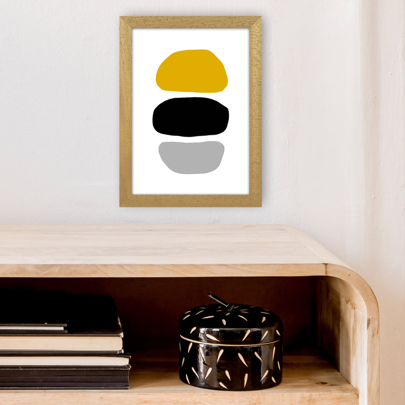 Mustard And Black Abstract Stones 2 Art Print by Pixy Paper A4 Print Only