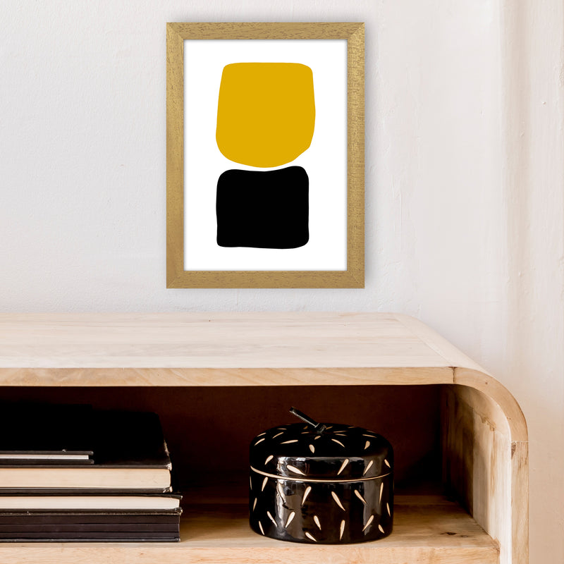 Mustard And Black Abstract Stones 3 Art Print by Pixy Paper A4 Print Only