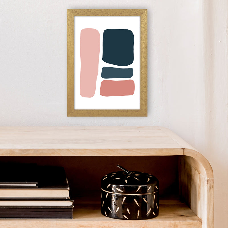 Pink And Navy Abstract Stones 3 Art Print by Pixy Paper A4 Print Only