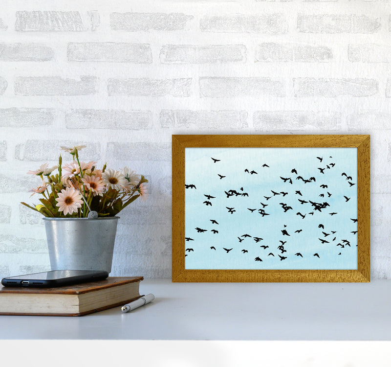 Flock Of Birds Landscape Blue Sky Art Print by Pixy Paper A4 Print Only