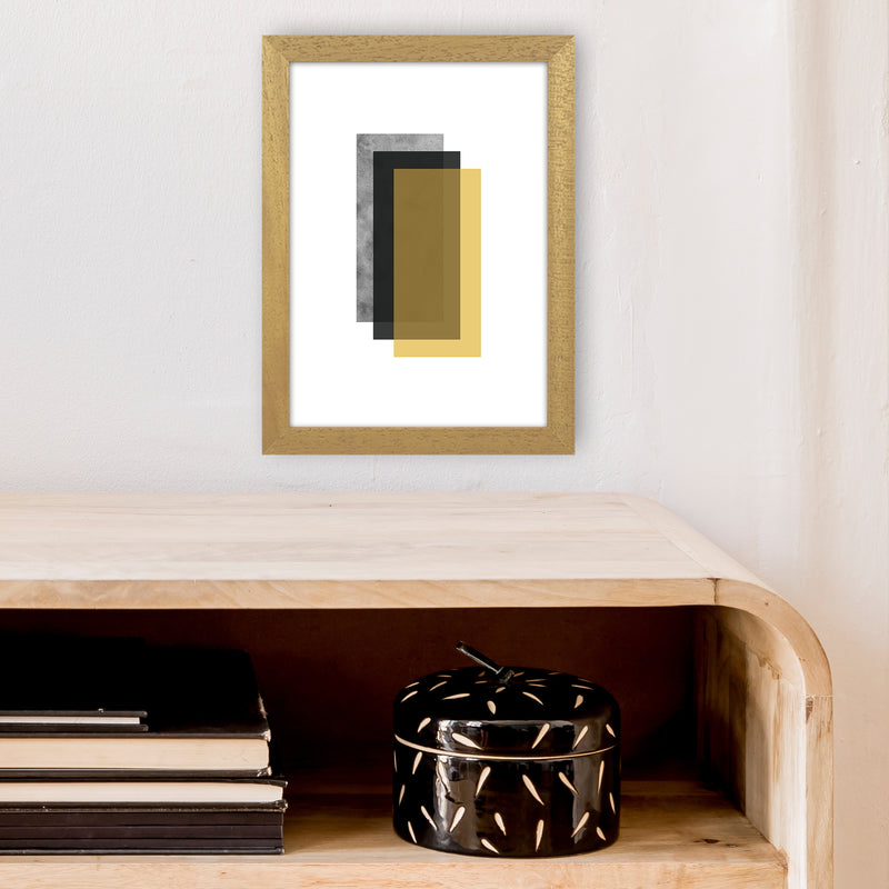 Geometric Mustard And Black Rectangles  Art Print by Pixy Paper A4 Print Only