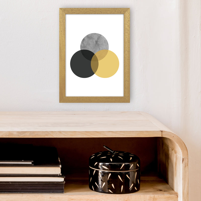 Geometric Mustard And Black Circles  Art Print by Pixy Paper A4 Print Only