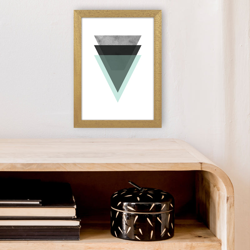 Geometric Mint And Black Triangles  Art Print by Pixy Paper A4 Print Only