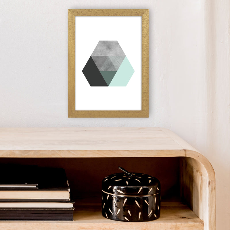 Geometric Mint And Black Hexagon  Art Print by Pixy Paper A4 Print Only