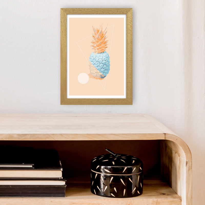 Pineapple In Blue With Peach  Art Print by Pixy Paper A4 Print Only