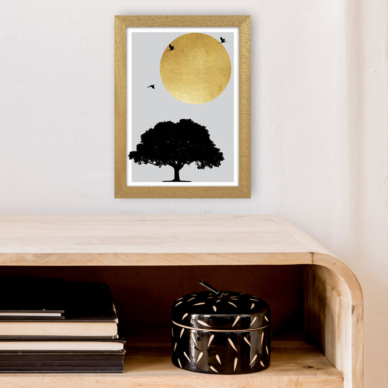 Gold Sun And Tree Abstract  Art Print by Pixy Paper A4 Print Only