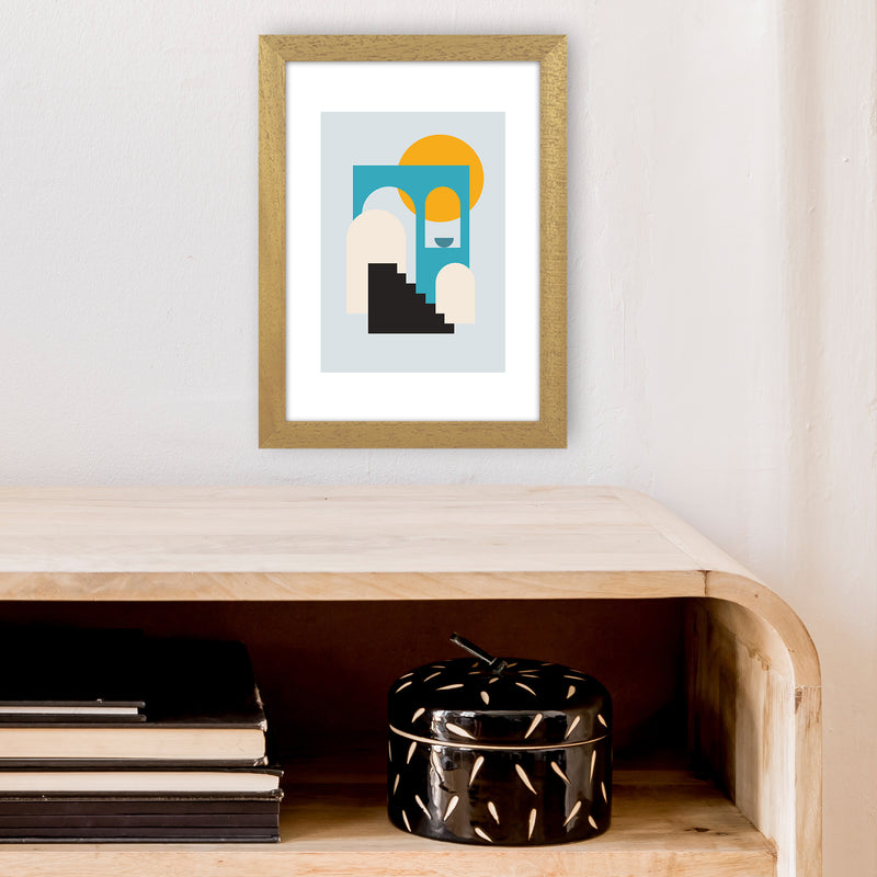Mita Teal Stairs To Sun N5  Art Print by Pixy Paper A4 Print Only