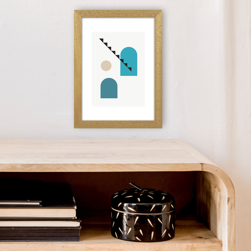 Mita Teal Stairs Left N3  Art Print by Pixy Paper A4 Print Only