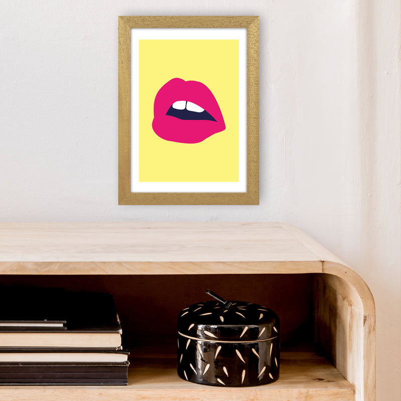Pink Lips Yellow Back  Art Print by Pixy Paper A4 Print Only