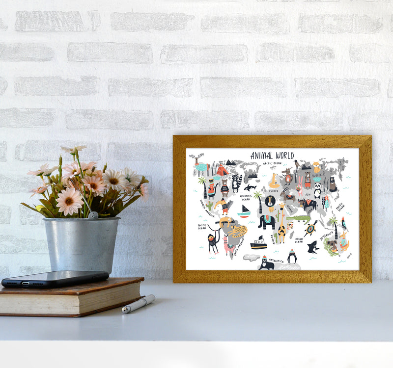Animal World Map  Art Print by Pixy Paper A4 Print Only