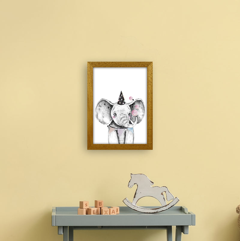 Safari Babies Elephant With Party Hat  Art Print by Pixy Paper A4 Print Only