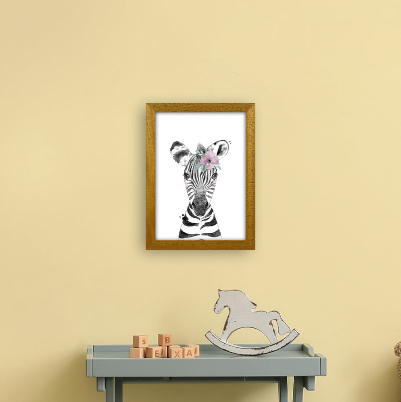 Safari Babies Zebra With Flower  Art Print by Pixy Paper A4 Print Only