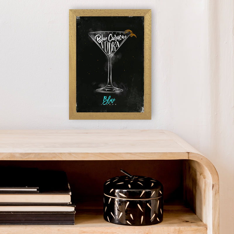 Blue Lagoon Cocktail Black  Art Print by Pixy Paper A4 Print Only