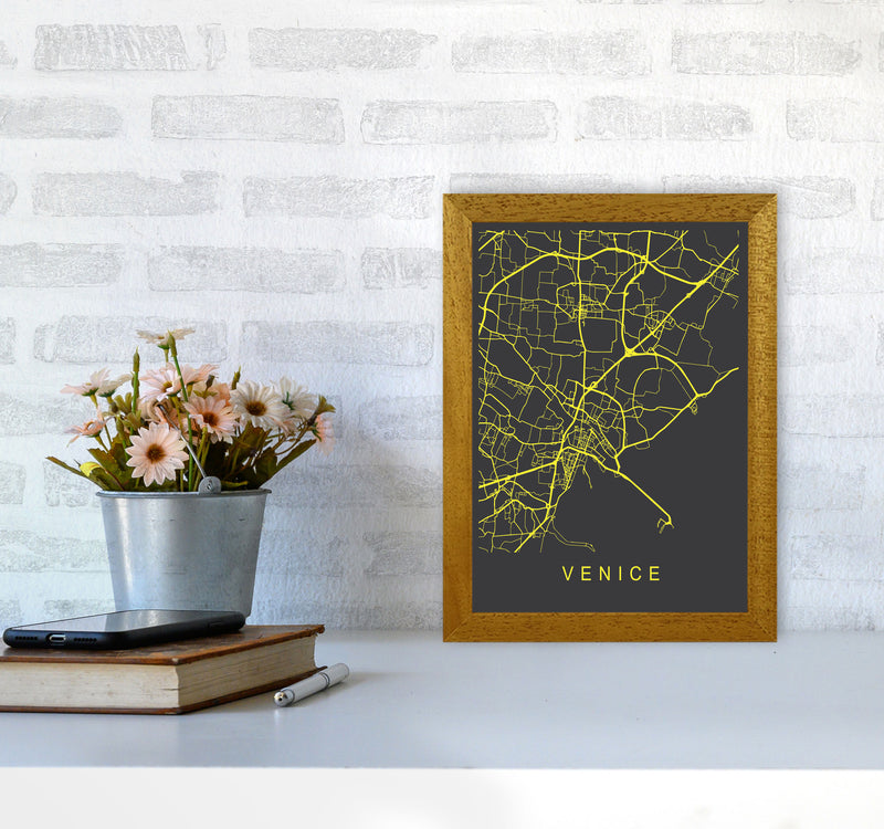 Venice Map Neon Art Print by Pixy Paper A4 Print Only