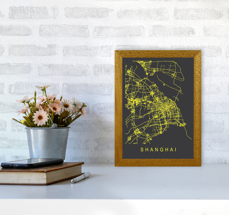 Shanghai Map Neon Art Print by Pixy Paper A4 Print Only