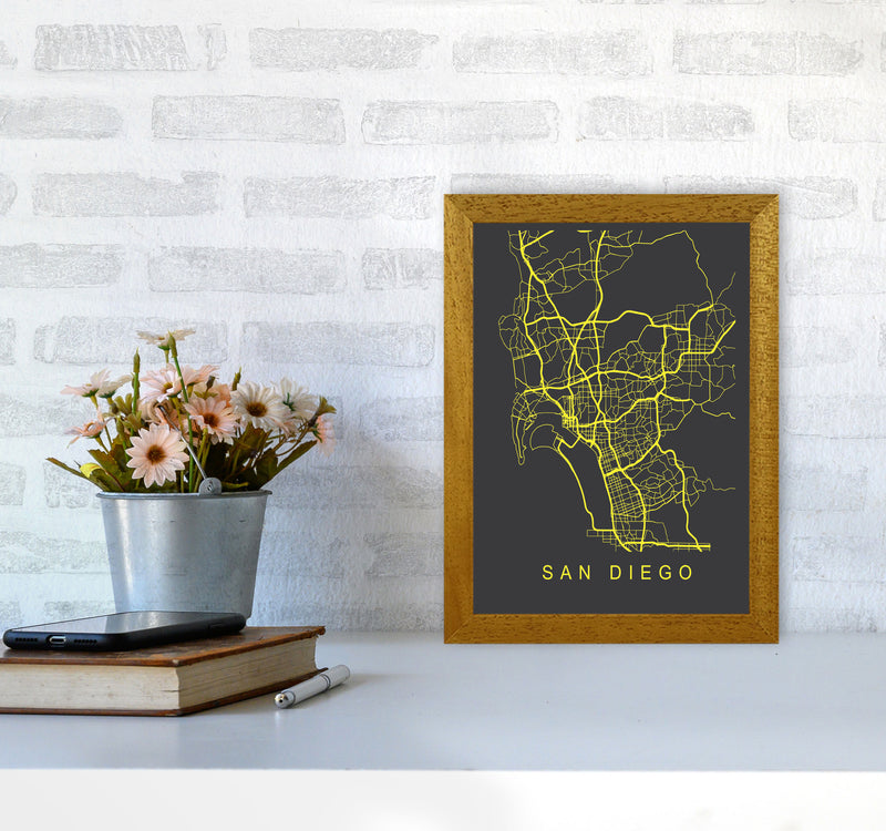 San Diego Map Neon Art Print by Pixy Paper A4 Print Only