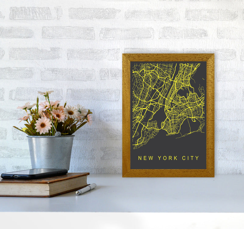 New York City Map Neon Art Print by Pixy Paper A4 Print Only