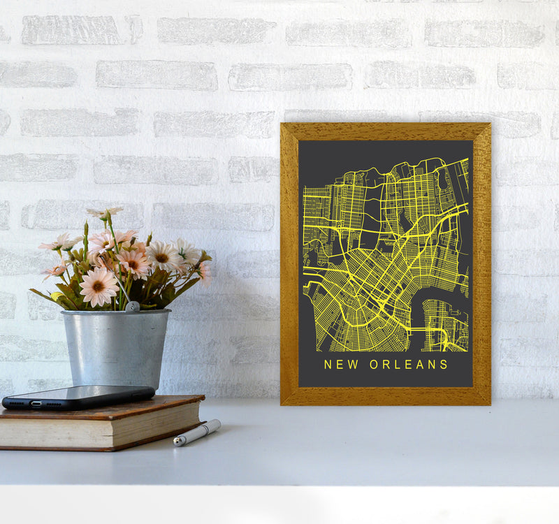 New Orleans Map Neon Art Print by Pixy Paper A4 Print Only