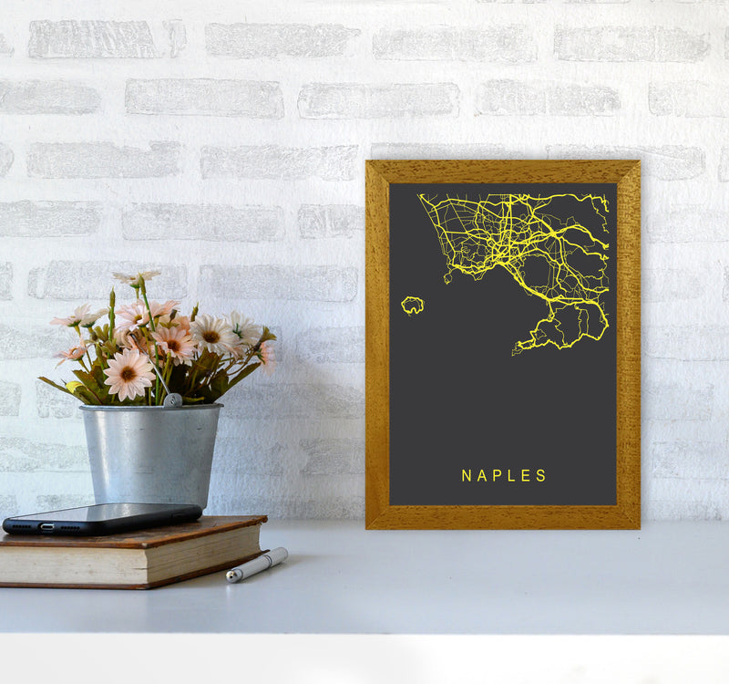 Naples Map Neon Art Print by Pixy Paper A4 Print Only