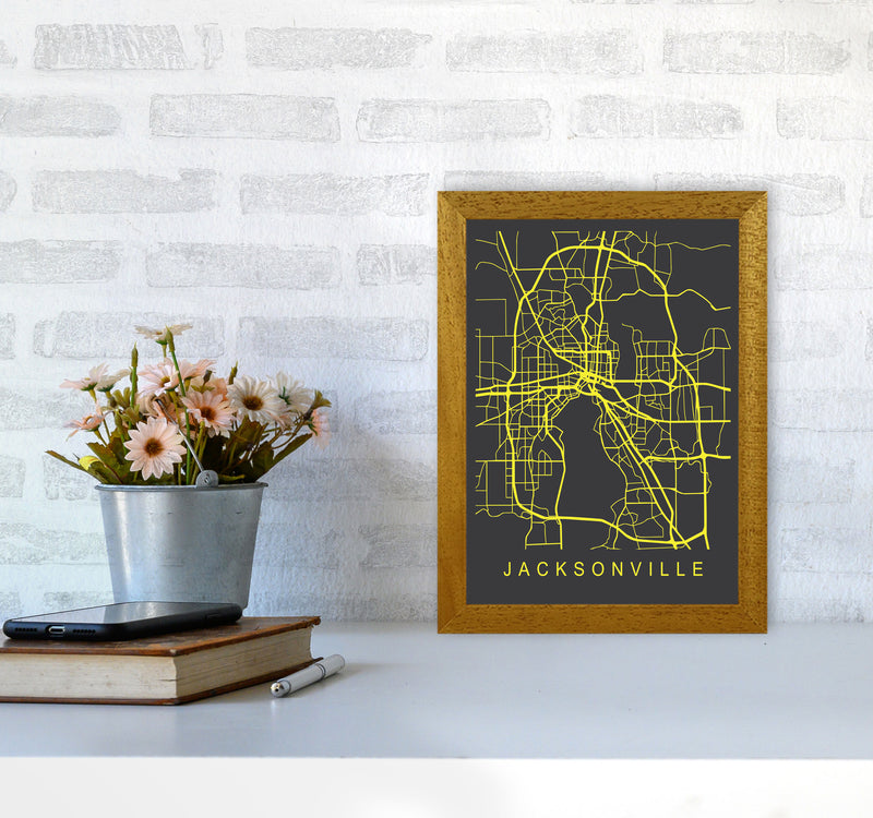 Jacksonville Map Neon Art Print by Pixy Paper A4 Print Only