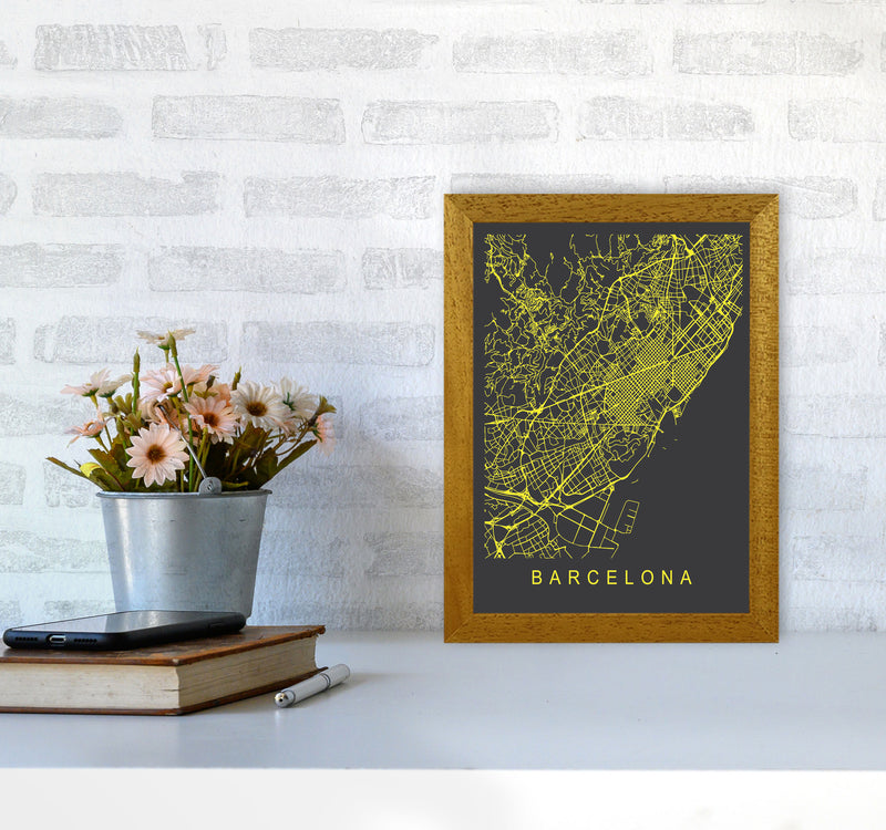 Barcelona Map Neon Art Print by Pixy Paper A4 Print Only