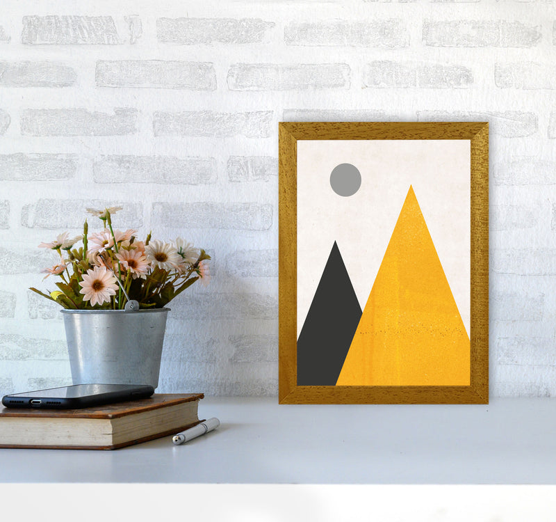 Mountains and moon mustard Art Print by Pixy Paper A4 Print Only