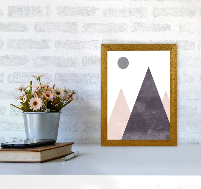 Mountains and moon pink cotton Art Print by Pixy Paper A4 Print Only
