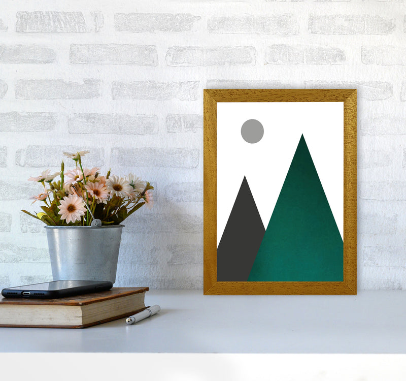 Mountains and moon emerald Art Print by Pixy Paper A4 Print Only