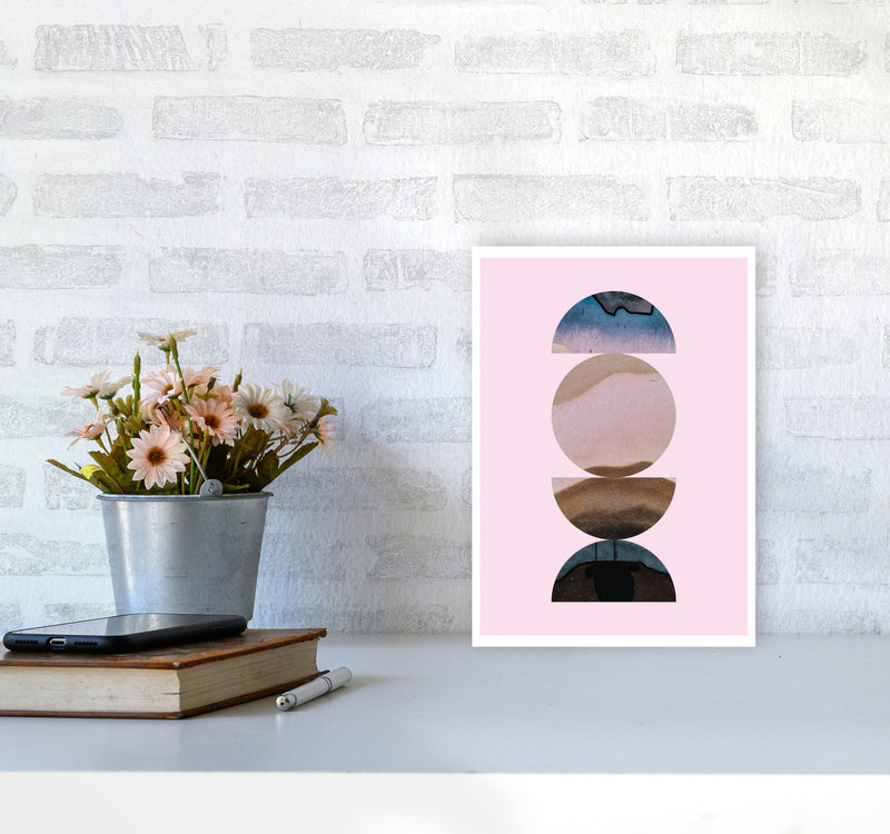 Abstract Circles Pink Background Modern Print A4 Black Frame